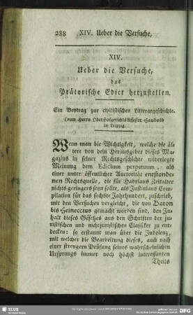 XIV. Ueber die Versuche, das Prätorische Edict herzustellen