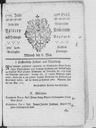 19tes Stück, Ausgabe vom 6. May 1772
