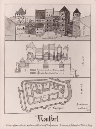 Montfort, Ruine. Rekonstruktionsversuch der Burg Montfort von Lehrer Jakob, Kusel 1936