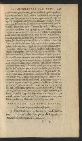 Primae Partis Particula Secunda. Dominus apparet duobus discipulis.