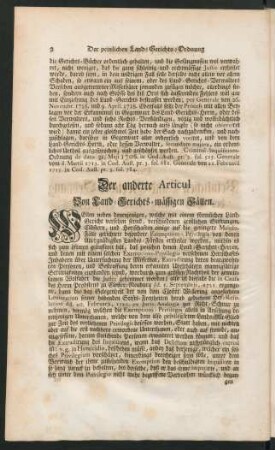 Der anderte Articul Von Land-Gerichts-mässigen Fällen.