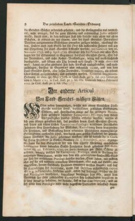Der anderte Articul Von Land-Gerichts-mässigen Fällen.