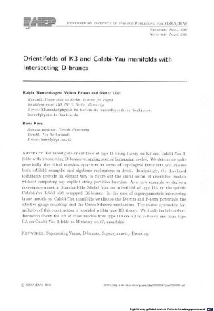 Orientifolds of K3 and Calabi-Yau manifolds with intersecting D-branes