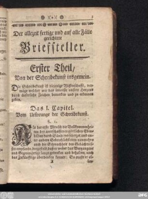 Das I. Capitel. Vom Ursprunge der Schreibekunst.