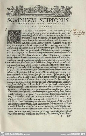 SOMNIUM SCIPIONIS EX LIBRO SEXTO CICERONIS DE REPUBLICA EXCERPTUM.