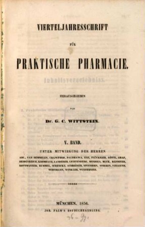 Vierteljahresschrift für praktische Pharmacie. 5. 1856