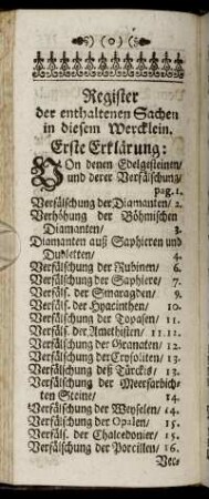 Register der enthaltenen Sachen in diesem Wercklein.