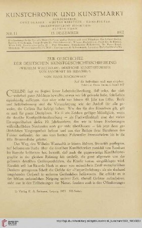 Neue Folge 34 = Jahrgang 58: Zur Geschichte der deutschen Kunstgeschichtsschreibung : (Wilhelm Waetzoldt: Deutsche Kunsthistoriker von Sandrart bis Rumohr)