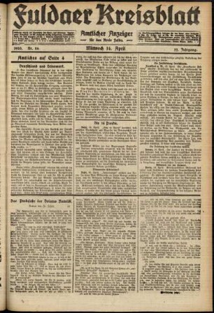 Ausgabe vom Mittwoch, den 14. April 1920.