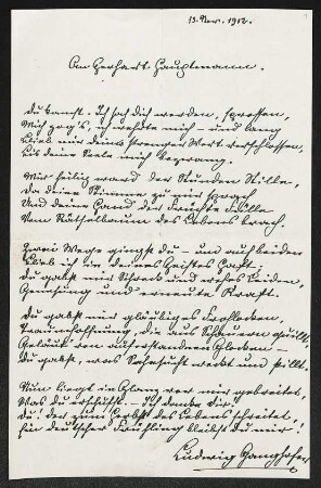 Brief von Ludwig Ganghofer an Gerhart Hauptmann