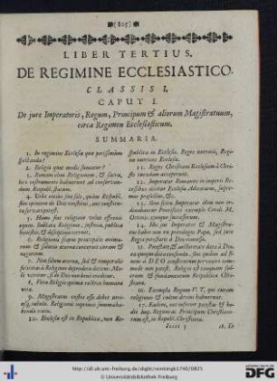 Liber Tertius. De Regimine Ecclesiastico.