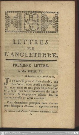 Lettres Sur L'Angleterre