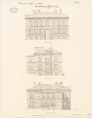 Botanisches Institut der Christian-Albrechts-Universität Kiel: Hauptansicht, Seitenansicht, Hinteransicht 1:100