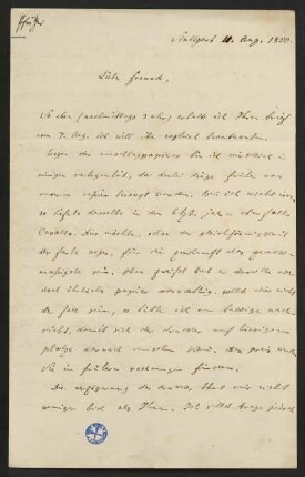 Brief vom 11. August 1850