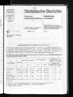 Das Bauhauptgewerbe in Hamburg im Oktober 1971 : Lfd. Nr. 1