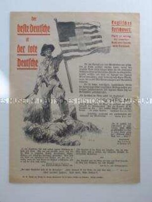 Illustriertes Propagandaflugblatt mit der Aufforderung zur Zeichnung von Kriegsanleihen