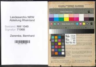 Entnazifizierung Bernhard Zaremba , geb. 09.07.1896 (Lehrer)