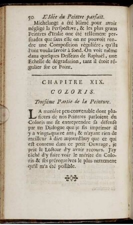Chapitre XIX. Coloris. Troisiéme Partie de la Peinture