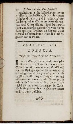 Chapitre XIX. Coloris. Troisiéme Partie de la Peinture