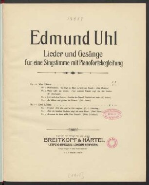 No. 1: Vergiss! : "Die alte, gold'ne Zeit vergiss" : Op. 11 No. 1