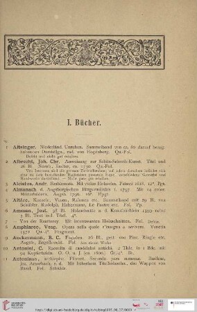 I. Bücher (Nr. 1-251)