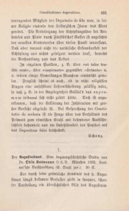 491-493 [Rezension] Rottmanner, Odilo, Der Augustinismus