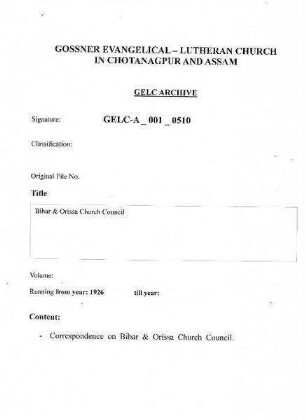 Bihar & Orissa Church Council