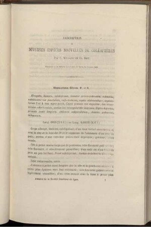 Description De Diverses Especes Nouvelles De Celeooteres