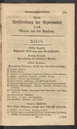 Von Verschreibung der Arzneymittel durch Recepte aus der Apotheke