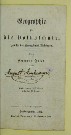 Geographie für die Volksschule : zunächst des Herzogthums Meiningen