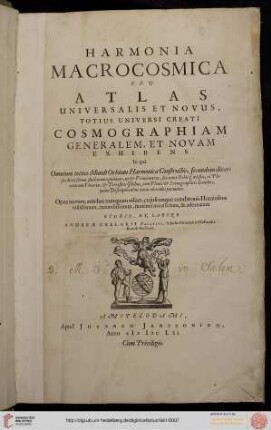 Harmonia Macrocosmica Sev Atlas Universalis Et Novus : Totius Universi Creati Cosmographiam Generalem, Et Novam Exhibens