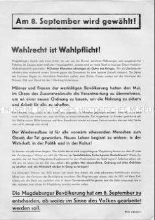 Wahlaufruf der SED zu den Gemeindewahlen 1946