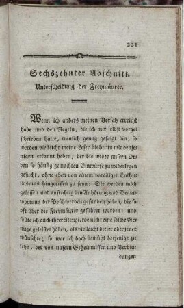 Sechzehnter Abschnitt. Unterscheidung der Freymäurer.