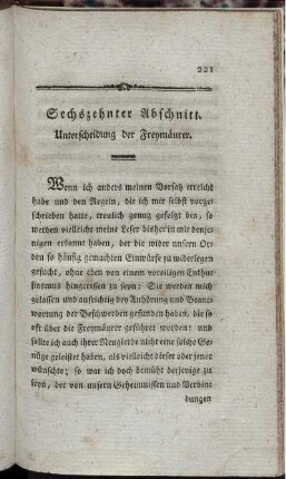 Sechzehnter Abschnitt. Unterscheidung der Freymäurer.