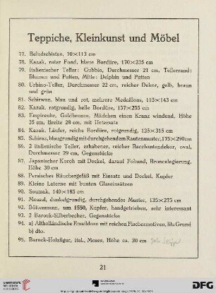 Teppiche, Kleinkunst und Möbel (Nr. 77-130)