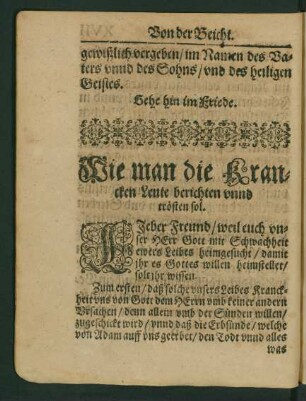 Wie man die Krancken Leute berichten vnnd trösten sol.
