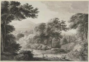 Baumreiche Landschaft mit Schafherde