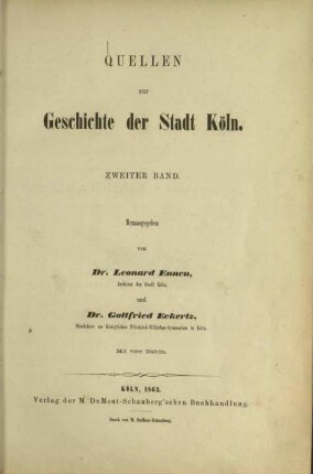 Quellen zur Geschichte der Stadt Köln / Band 2