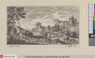[Ein Hafen, eine Werft im Vordergrund; A port, dockyard in foreground]