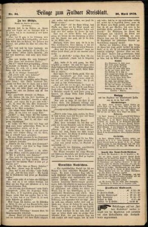 Zweite Ausgabe vom Samstag, den 26. April 1879.