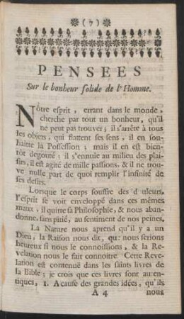Pensées Sur le bonheur solide de l'Homme