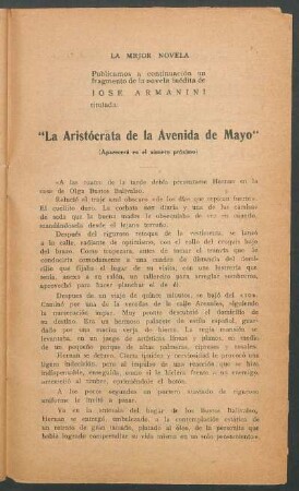 "La aristócrata de la Avenida de Mayo" : (Aparecerá en el número próximo)