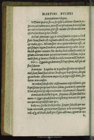 Martini Buceri Annotationes reliquae