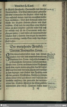 Der vierzehende Artickel: Von dem Abendmal des Herren