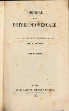 Histoire de la poésie provençale, 2