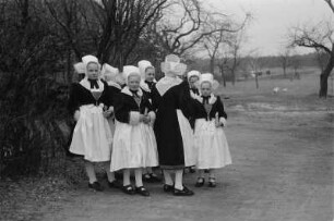 Konfirmandinnen in Schleifer Tracht. : Konfirmandki w Slepjanskej drasće.