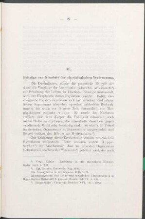 II. Beiträge zur Kenntnis der physiologischen Verbrennung.