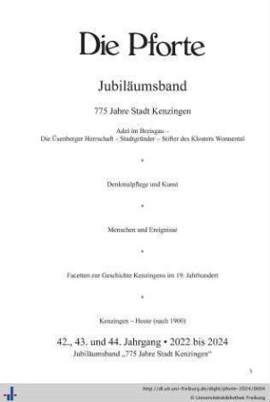 42., 43. und 44. Jahrgang, Jubiläumsband „775 Jahre Stadt Kenzingen“: Die Pforte