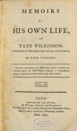 Memoirs Of His Own Life : In Four Volumes, 3