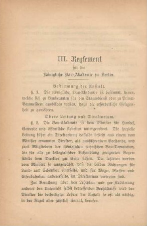 III. Reglement für die königliche Bau-Akademie zu Berlin.